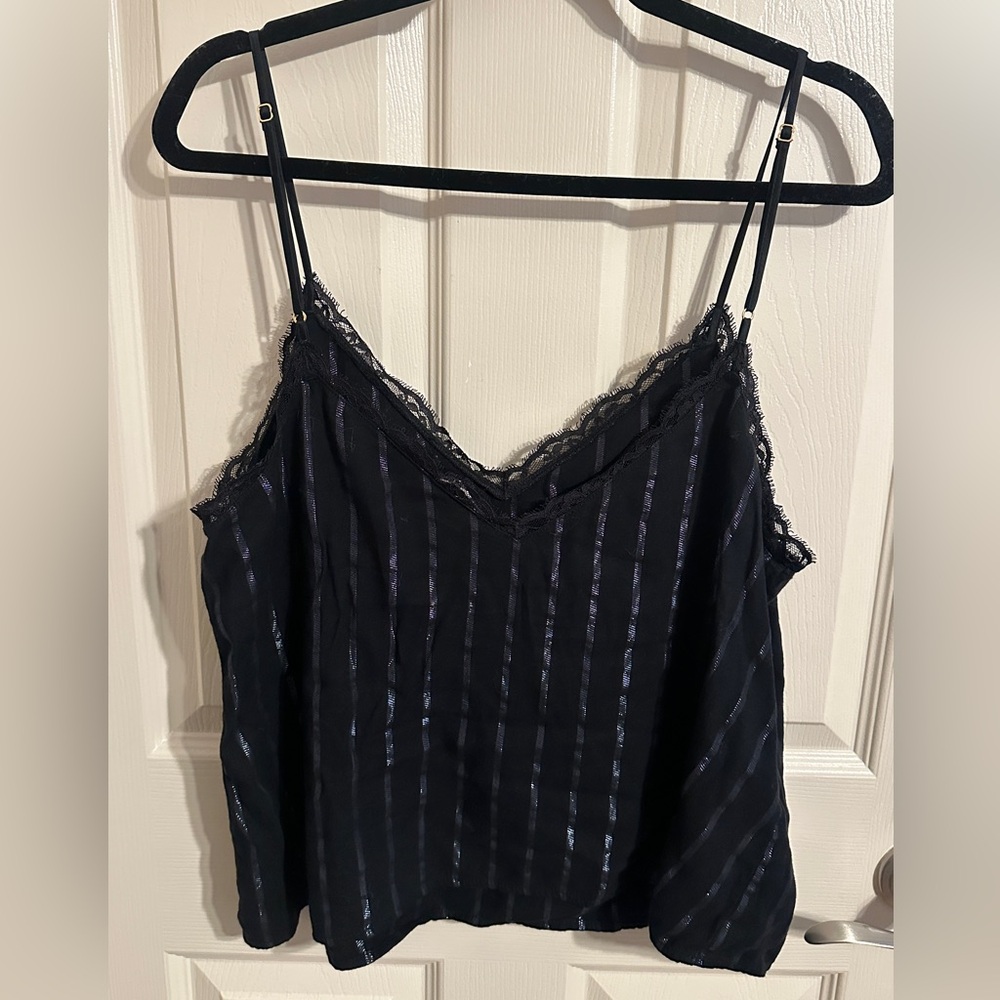 Victoria's Secret Love Camisole w Lace & Metallic Stripes, Black & Silver, Sz XL